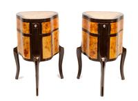 A Pair of Continental Burlwood and Rosewood Lift-Top Cabinets