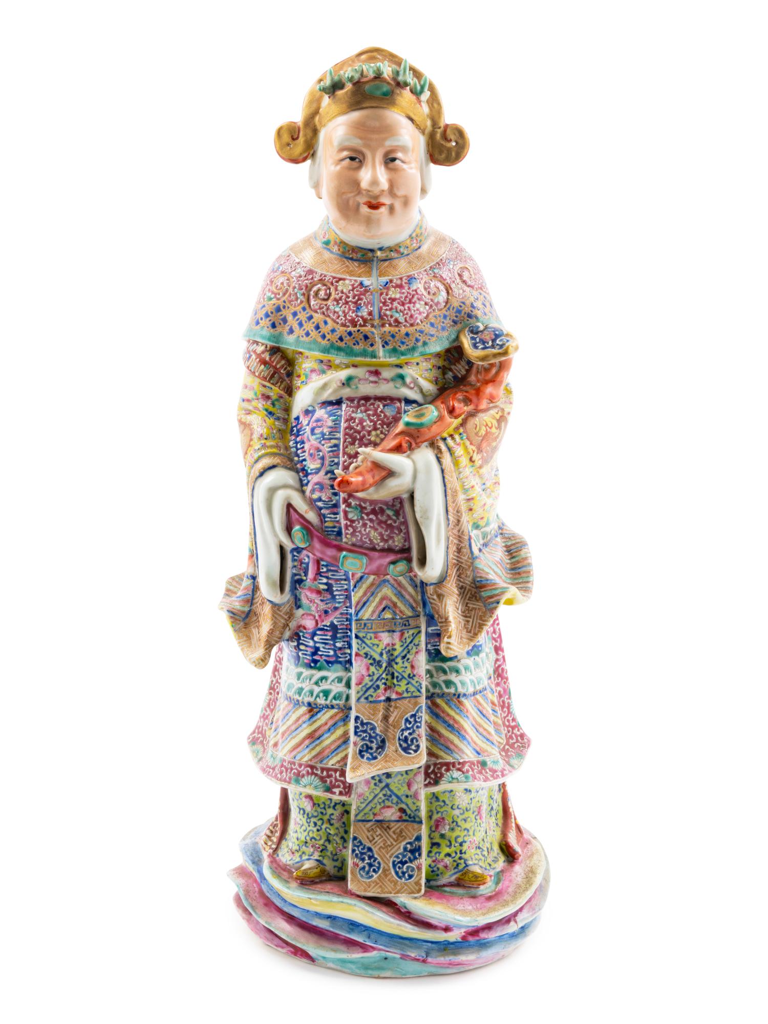 A Large Famille Rose Porcelain Figure of a Daoist Immortal