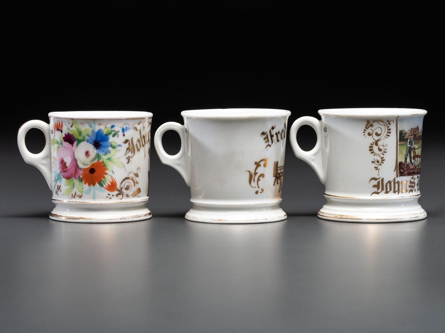 Three Porcelain Occupational Shaving Mugs