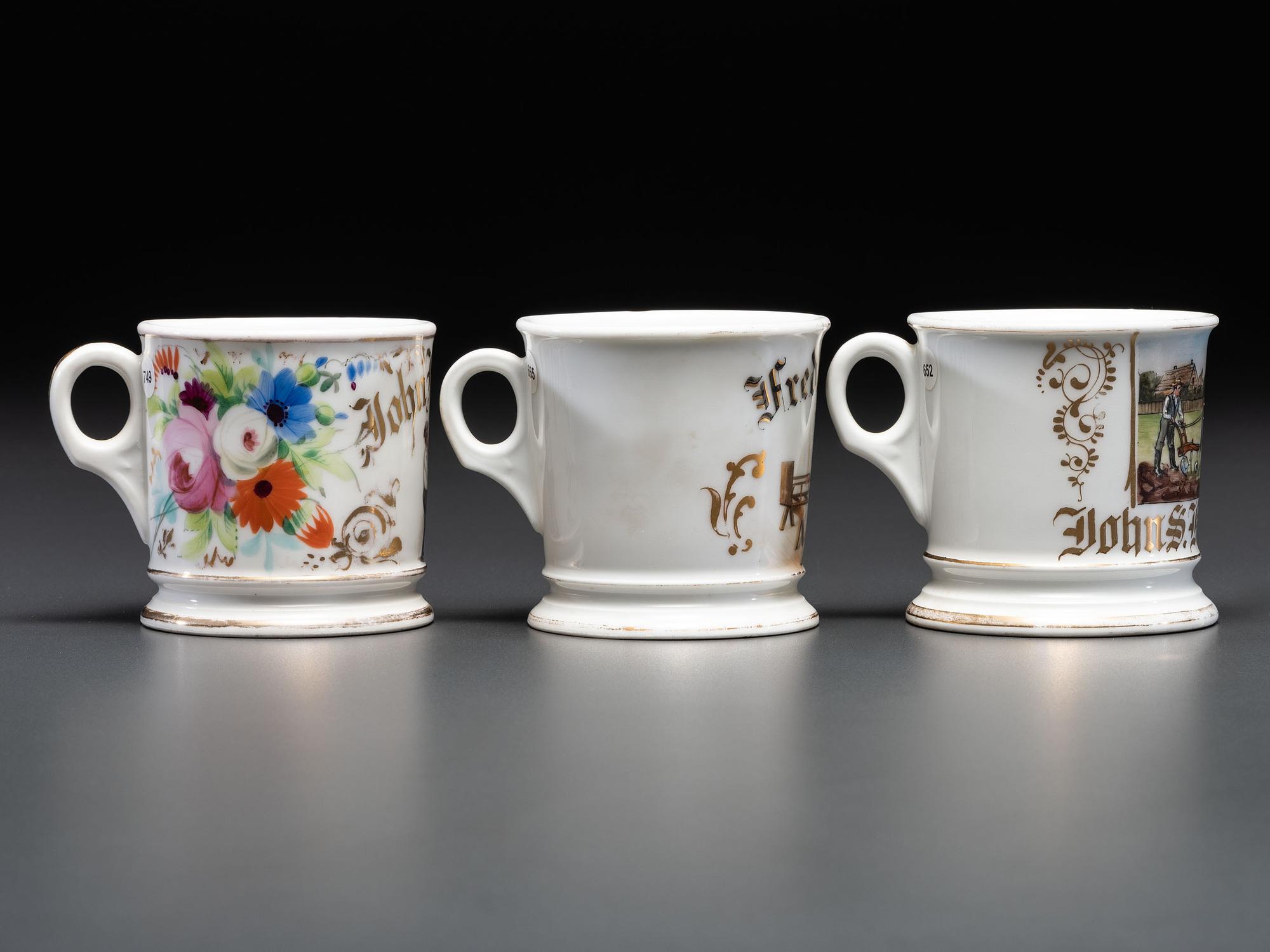 Three Porcelain Occupational Shaving Mugs