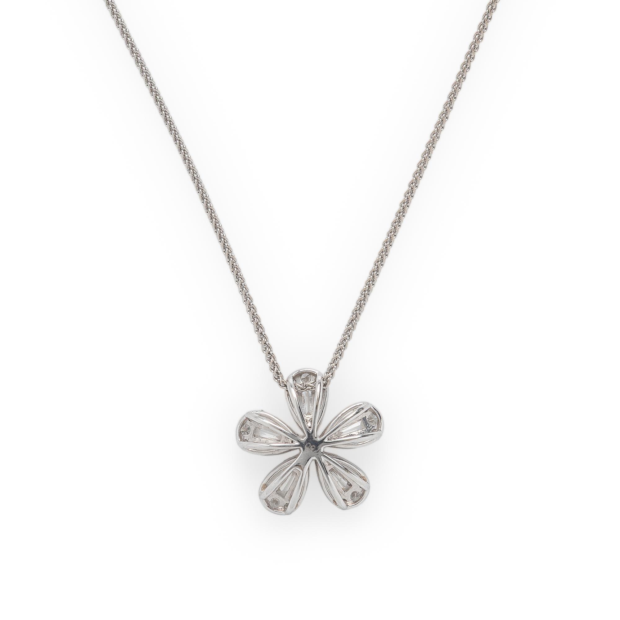 Diamond and White Gold Flower Necklace