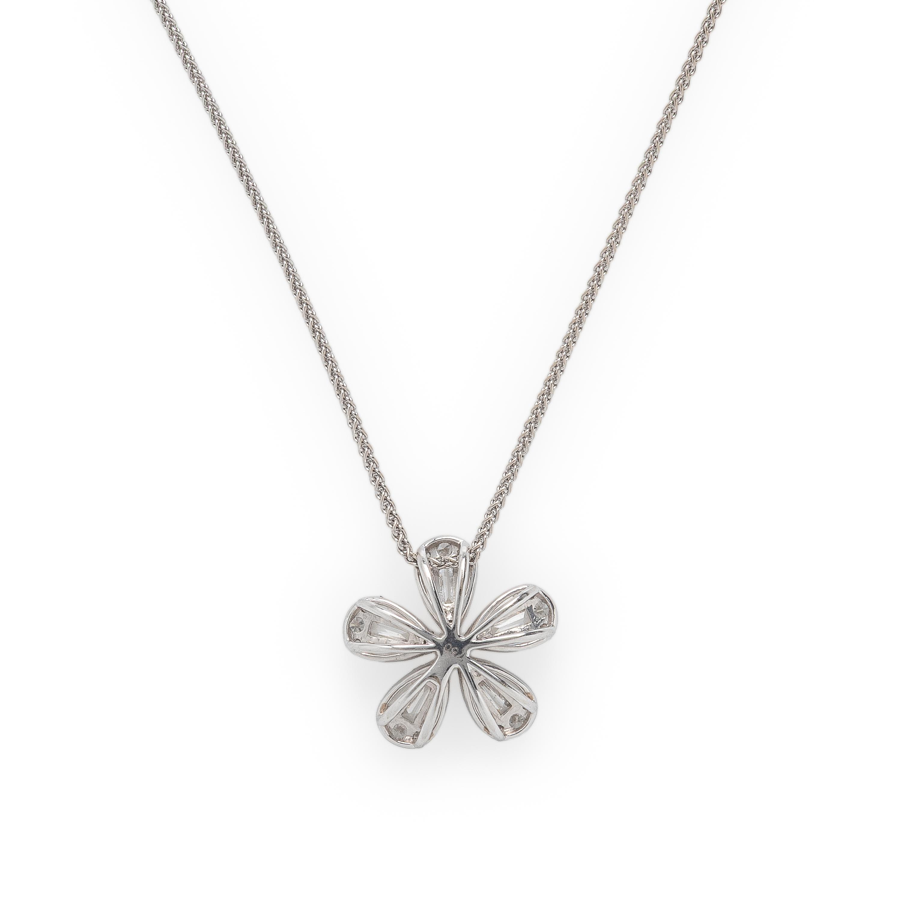 Diamond and White Gold Flower Necklace