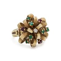 YELLOW GOLD, DIAMOND AND GEMSTONE RING