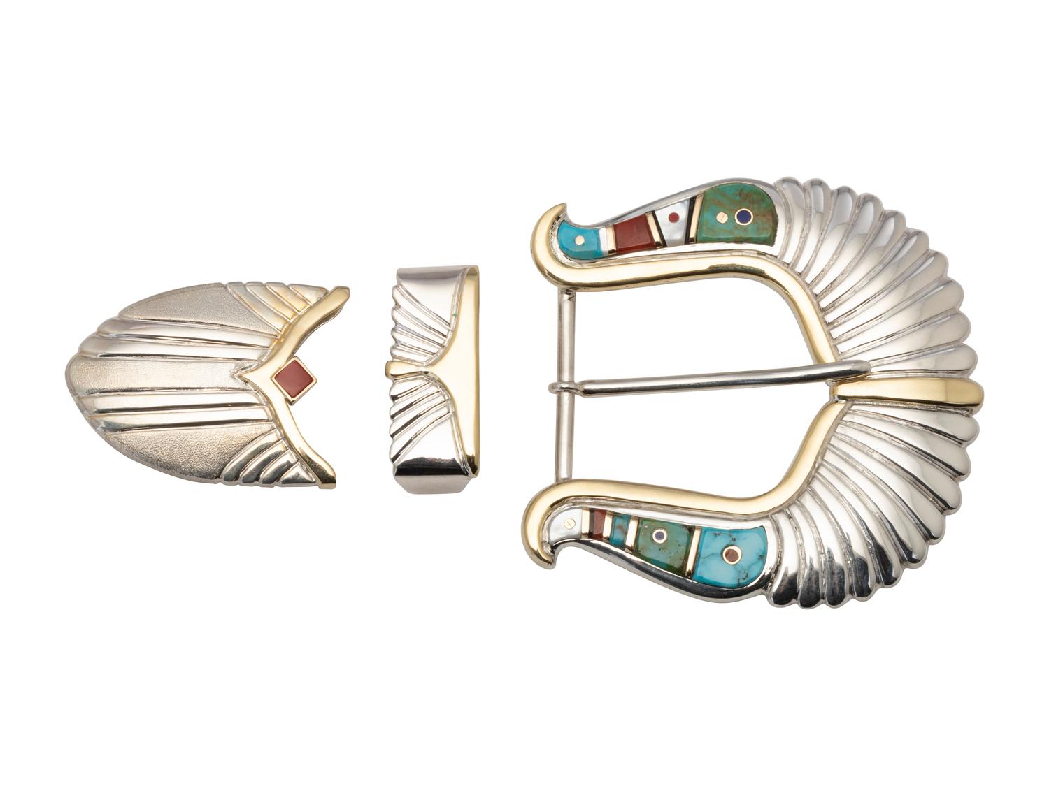 Sterling Silver and Mosaic Inlay Ranger Set, with 14K Gold Accents