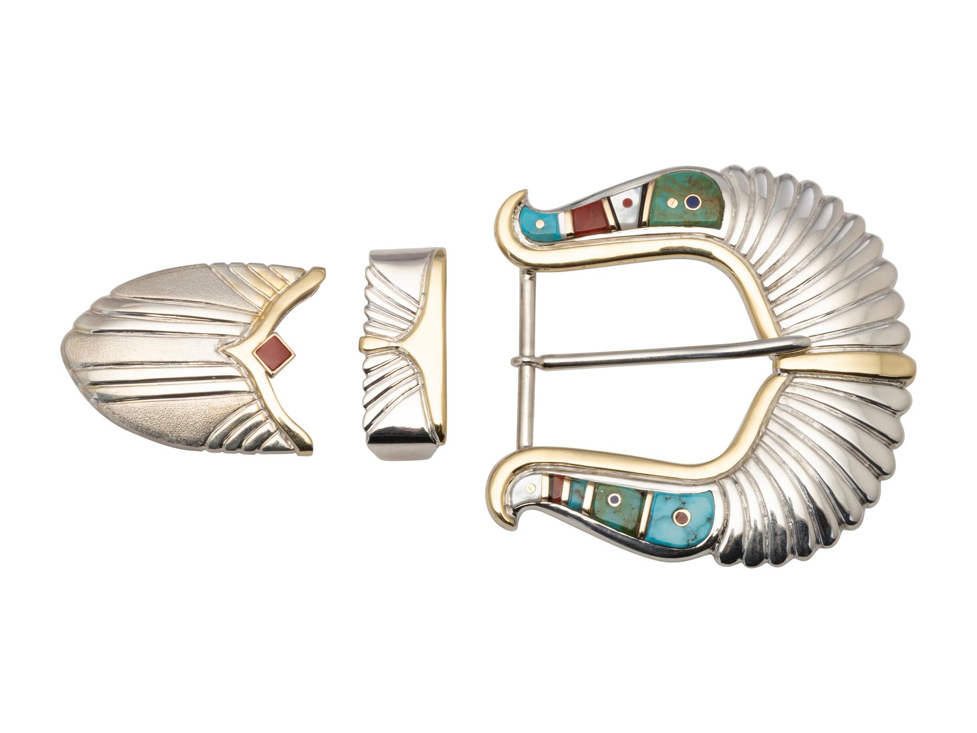 Sterling Silver and Mosaic Inlay Ranger Set, with 14K Gold Accents