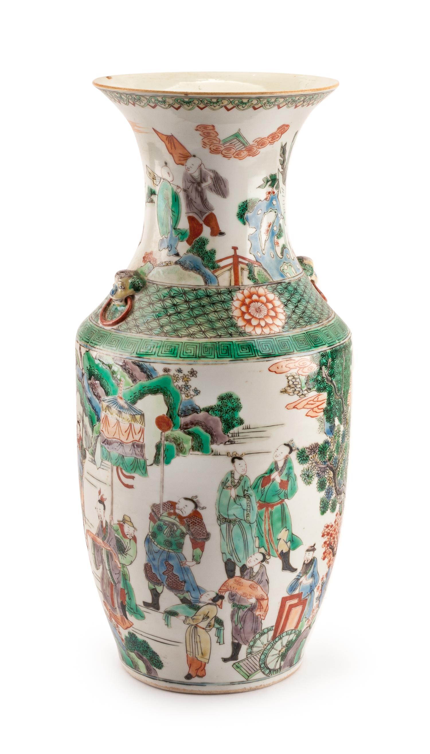 A Chinese Famille Verte Porcelain Vase Height 17 inches.