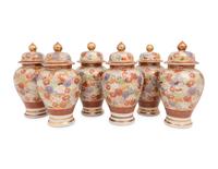 Six Japanese Kutani Porcelain Covered Jars