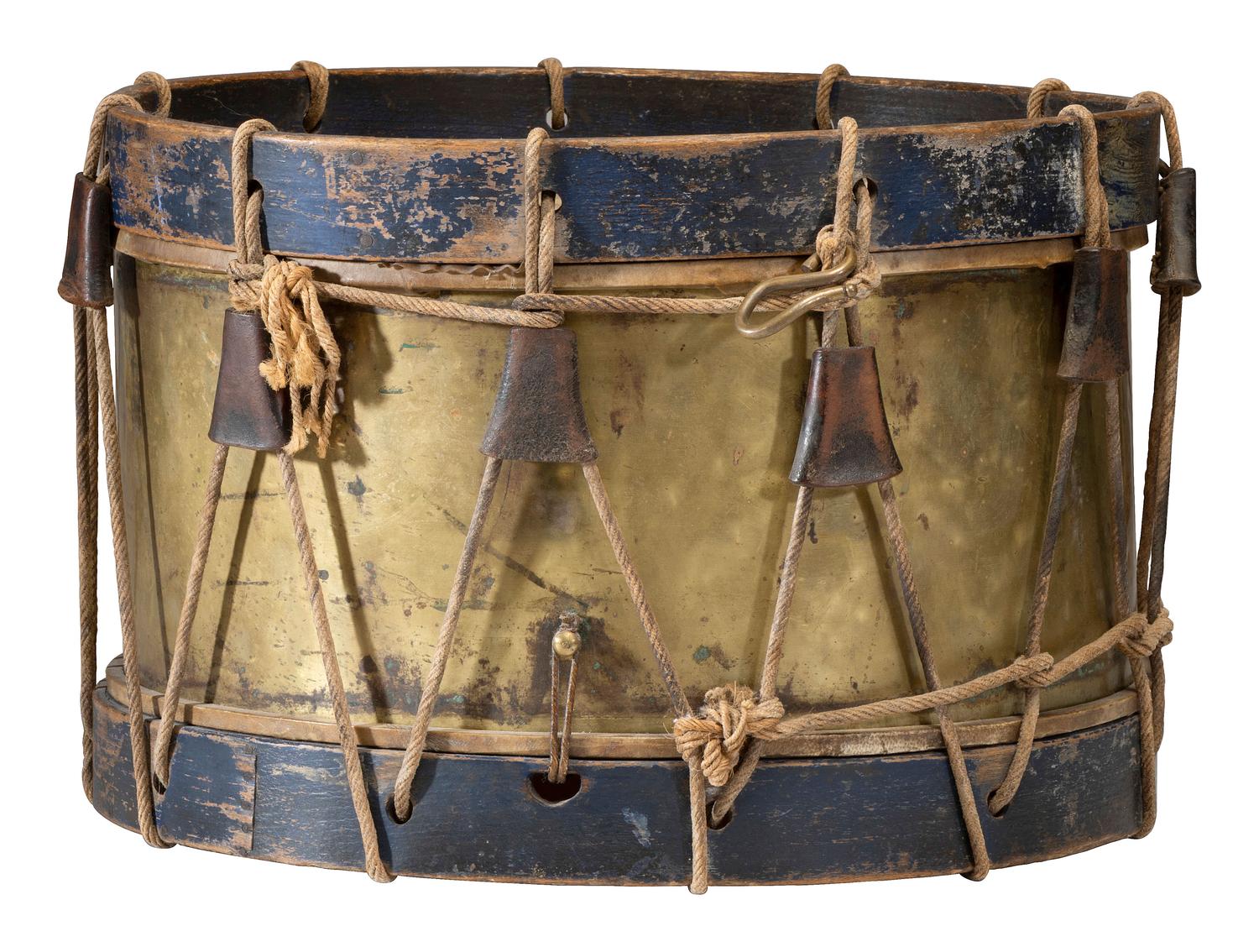 Unmarked Brass Shell Snare Drum Attributed to Thomas Leech & Company of Memphis