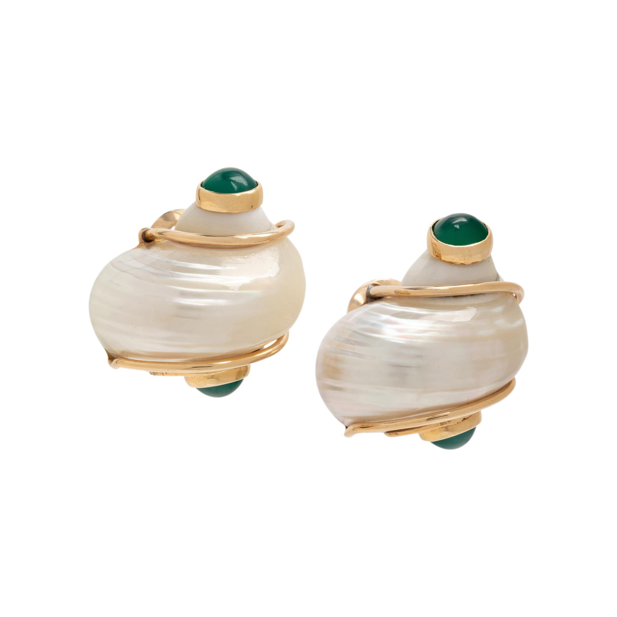SEAMAN SCHEPPS, SHELL AND GREEN ONYX EARCLIPS