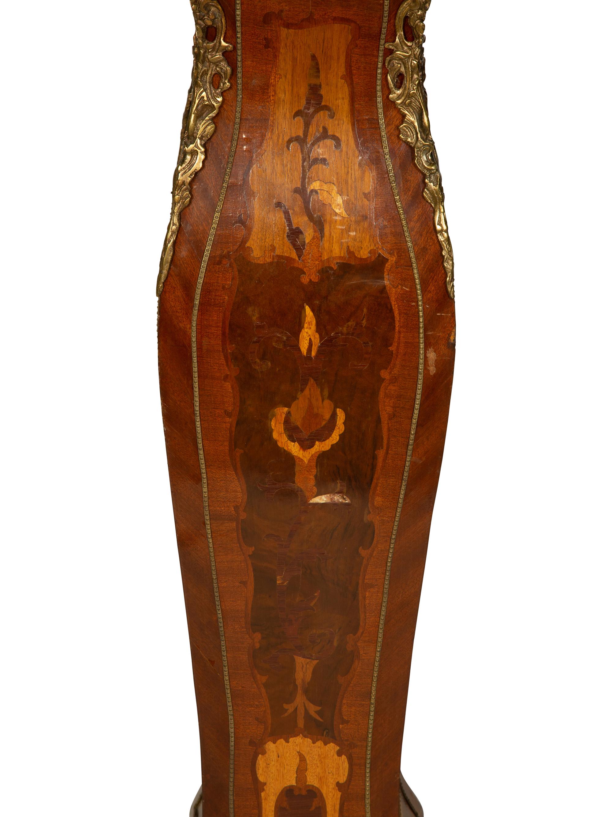 A Pair of Louis XV Style Gilt-Metal Mounted Marquetry Pedestals