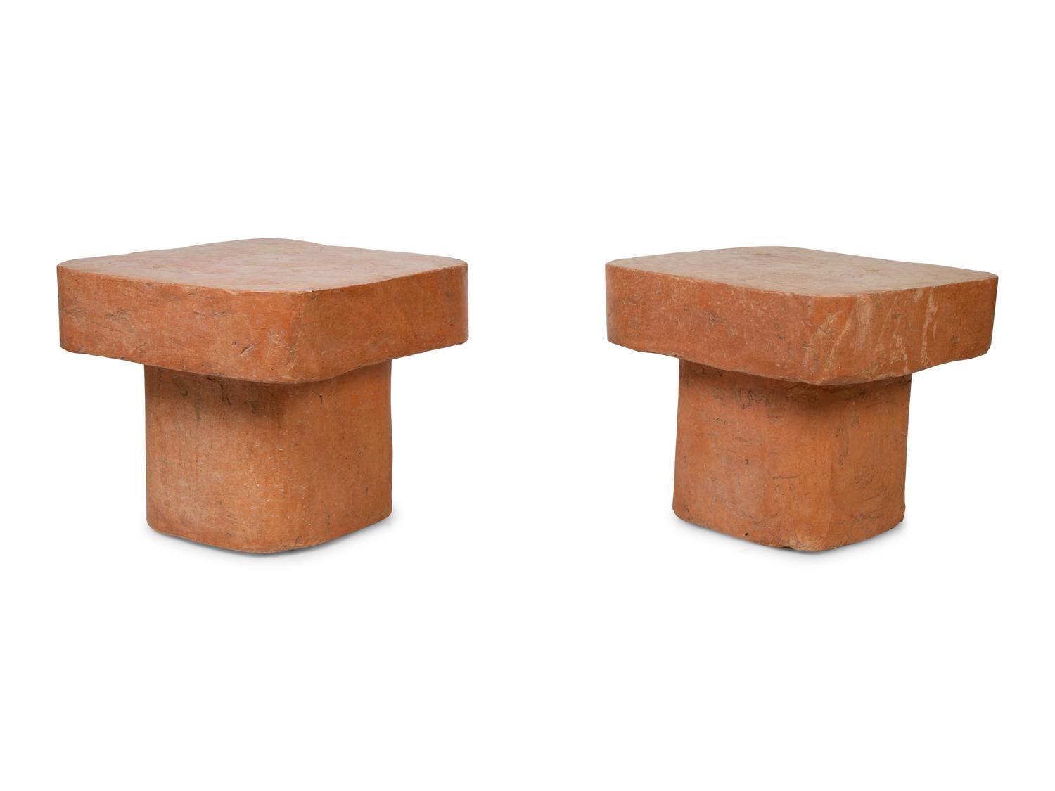 A Pair of Faux-Marble Painted Weighted Resin Side Tables — 20TH CENTURY