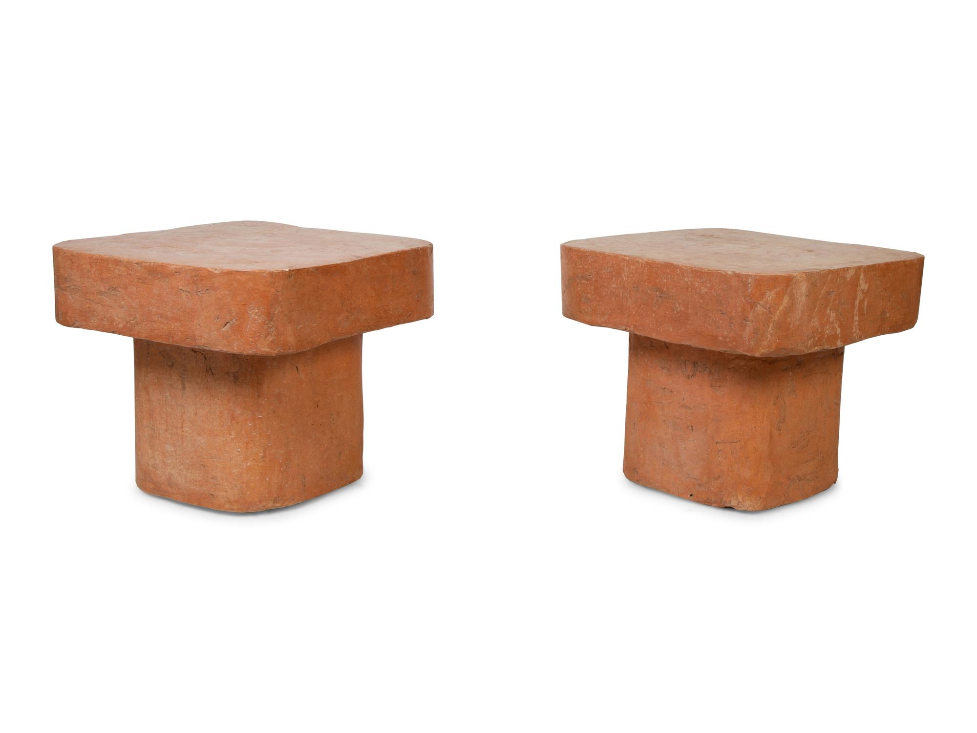 A Pair of Faux-Marble Painted Weighted Resin Side Tables — 20TH CENTURY