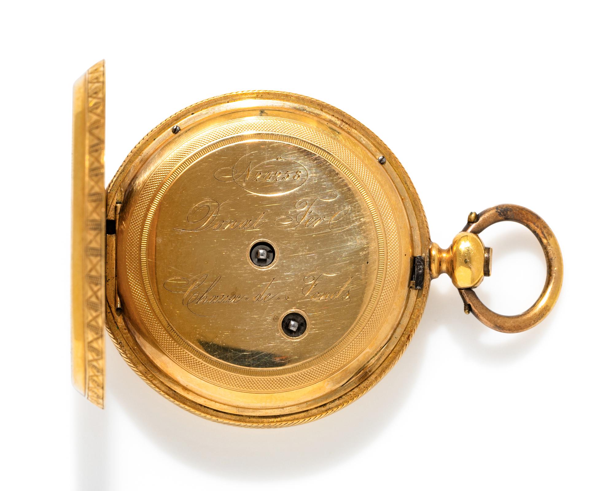 DONAT FER, ANTIQUE 18K CHAUX DE FONDS KEY WIND POCKET WATCH