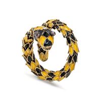 YELLOW GOLD, ENAMEL, AND GEMSTONE SNAKE BANGLE BRACELET