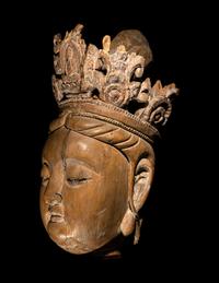 A Carved Wood Head of Guanyin