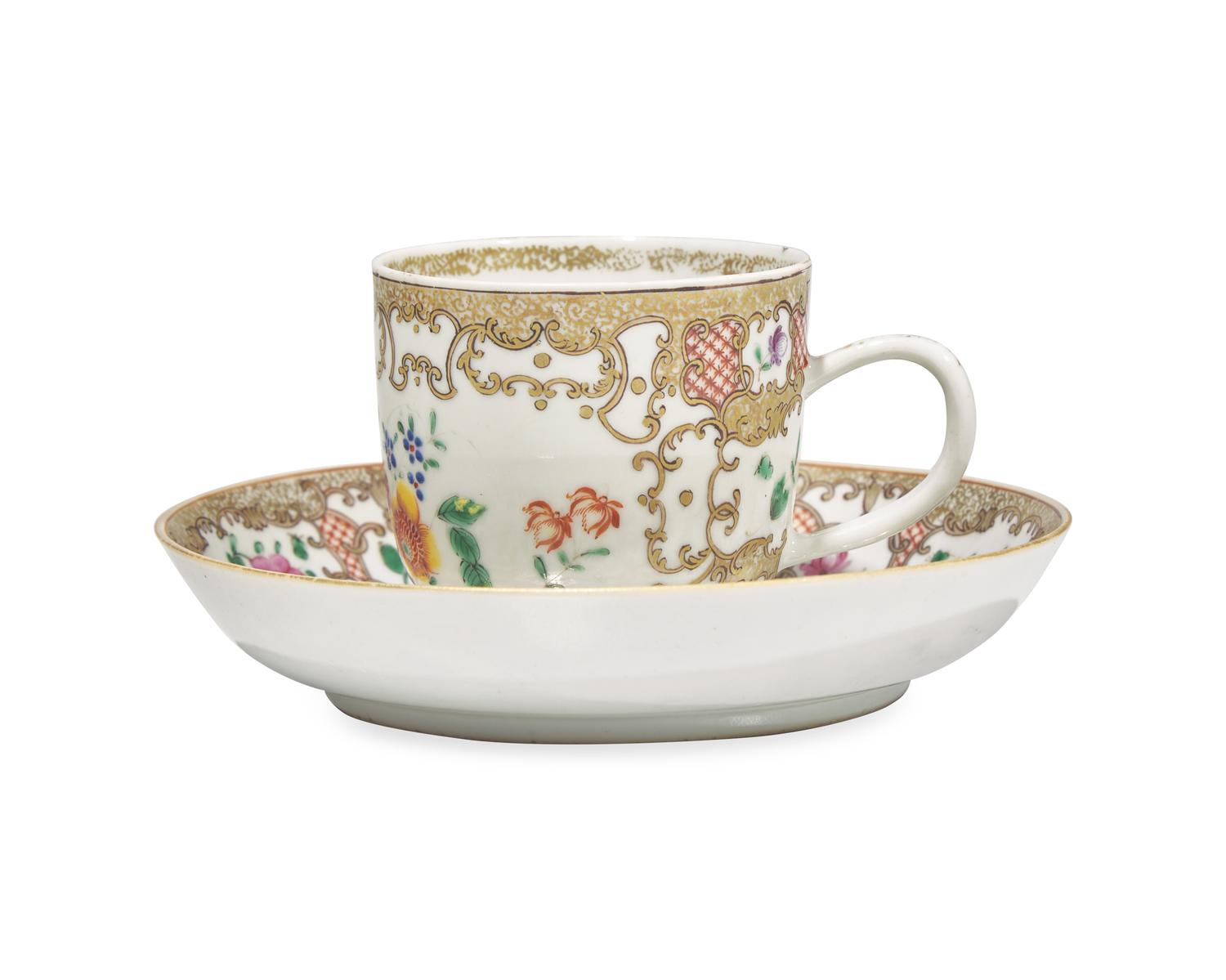 A Chinese Export Porcelain Famille Rose Chocolate Cup And Saucer