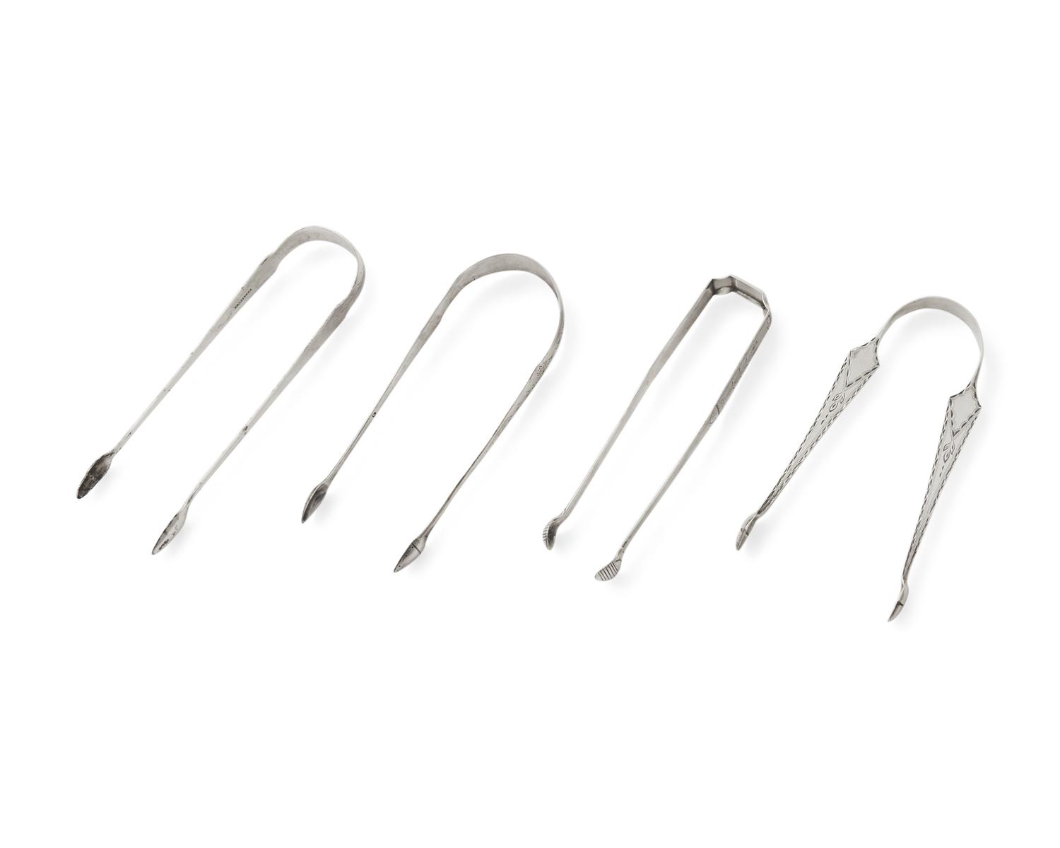 A Group of Four Federal Bright-Cut Silver Sugar Tongs