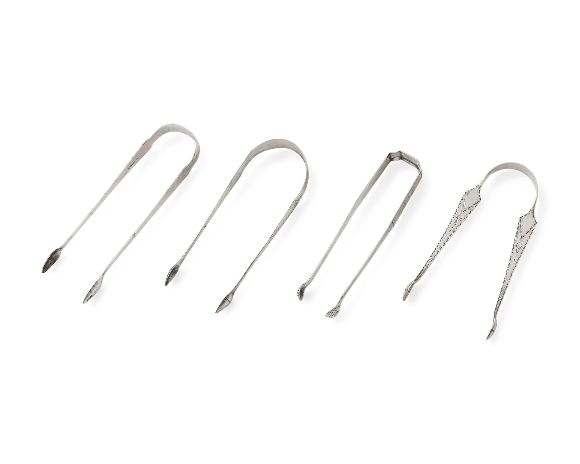 A Group of Four Federal Bright-Cut Silver Sugar Tongs