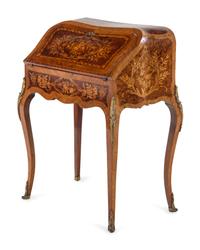 A Louis XV Style Gilt Bronze Mounted Marquetry Bureau en Pente