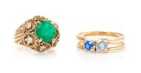 A Collection of Yellow Gold and Multigem Rings, 4.80 dwts.