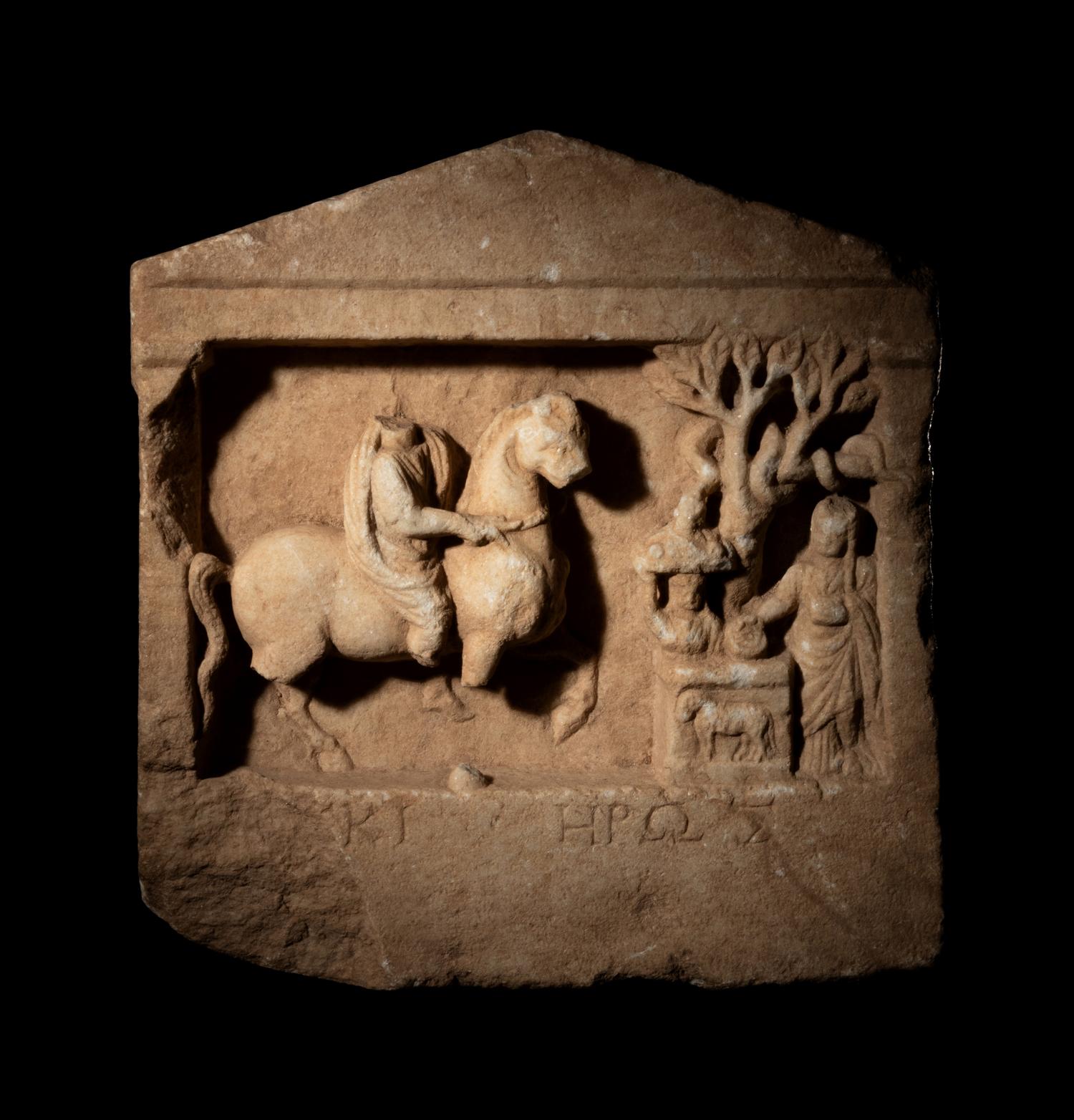 A Greek Marble Relief with a Rider and an Altar Group