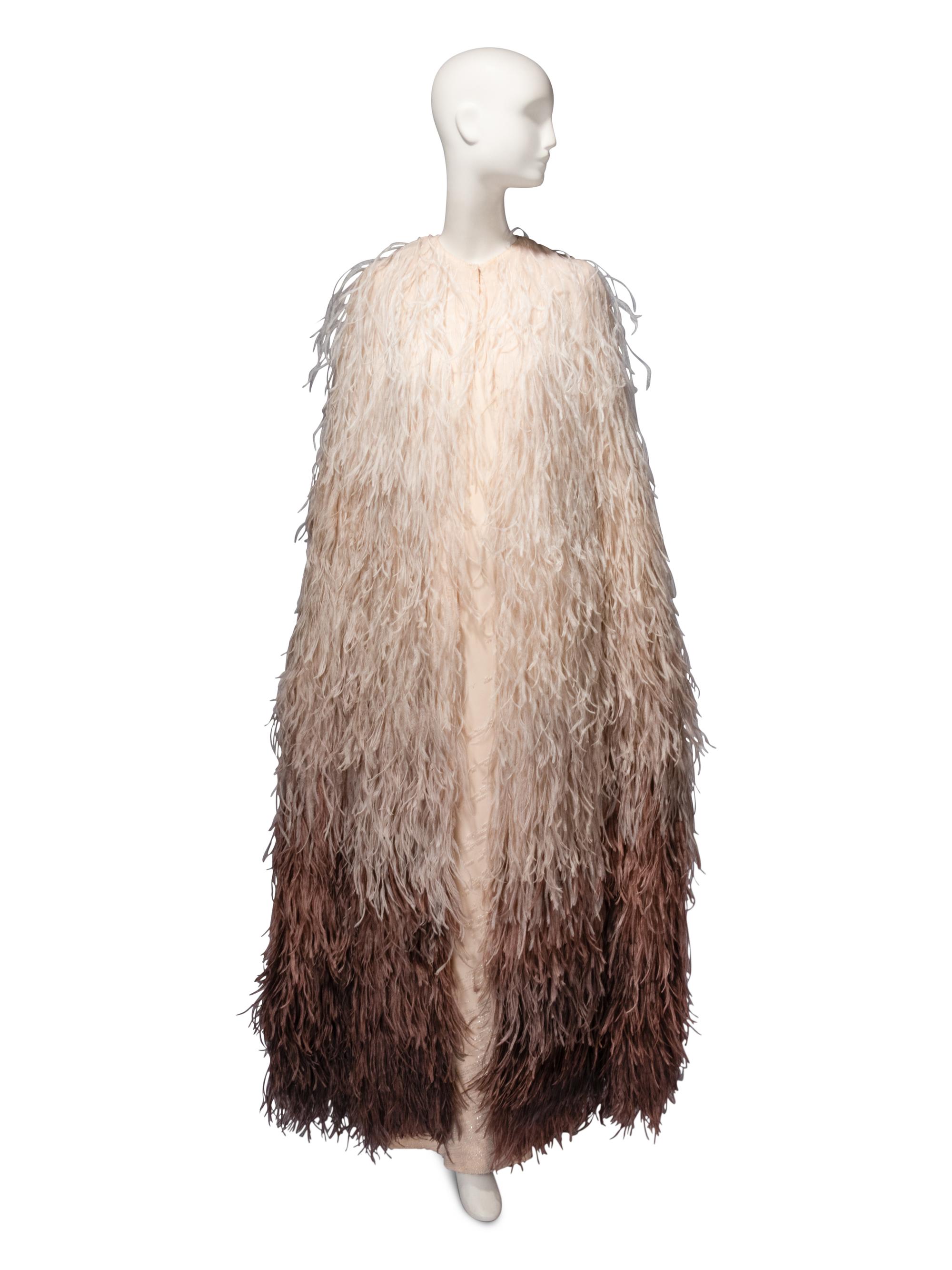 Guy Laroche Haute Couture, Beaded Cream Gown & Ostrich Cape