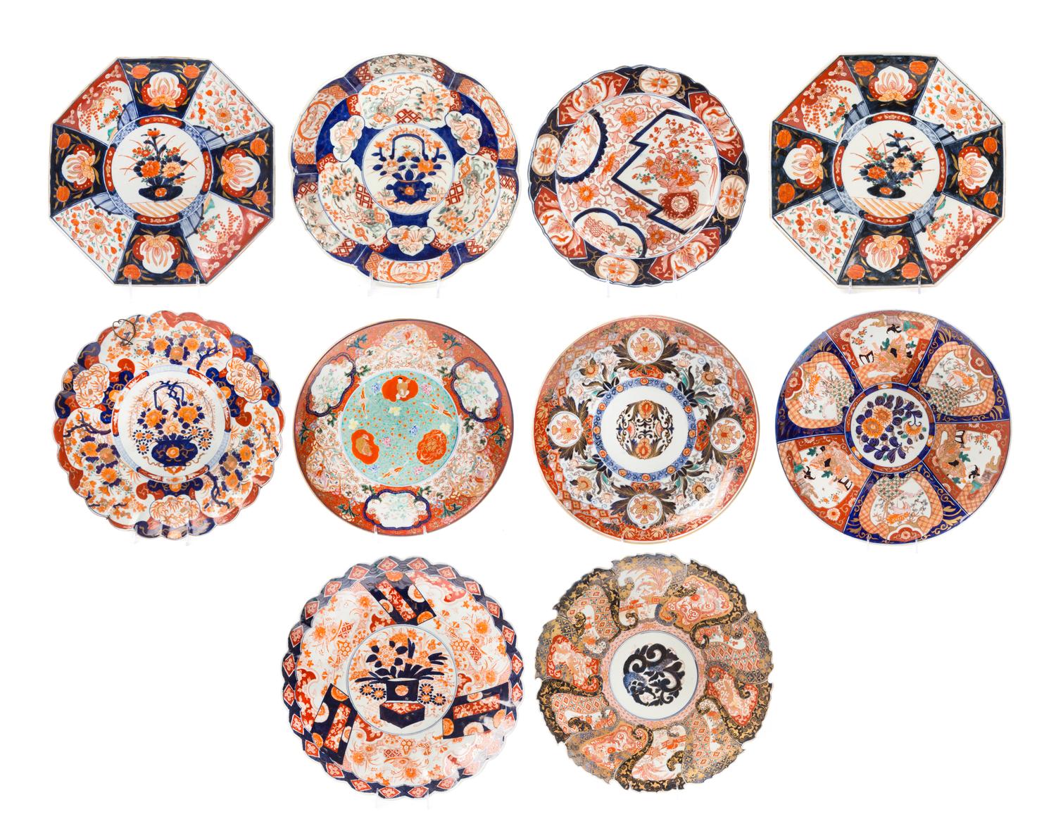 A Collection of Imari Palette Porcelain Articles Diameter of largest 20 inches. — LATE 19TH CENTURY