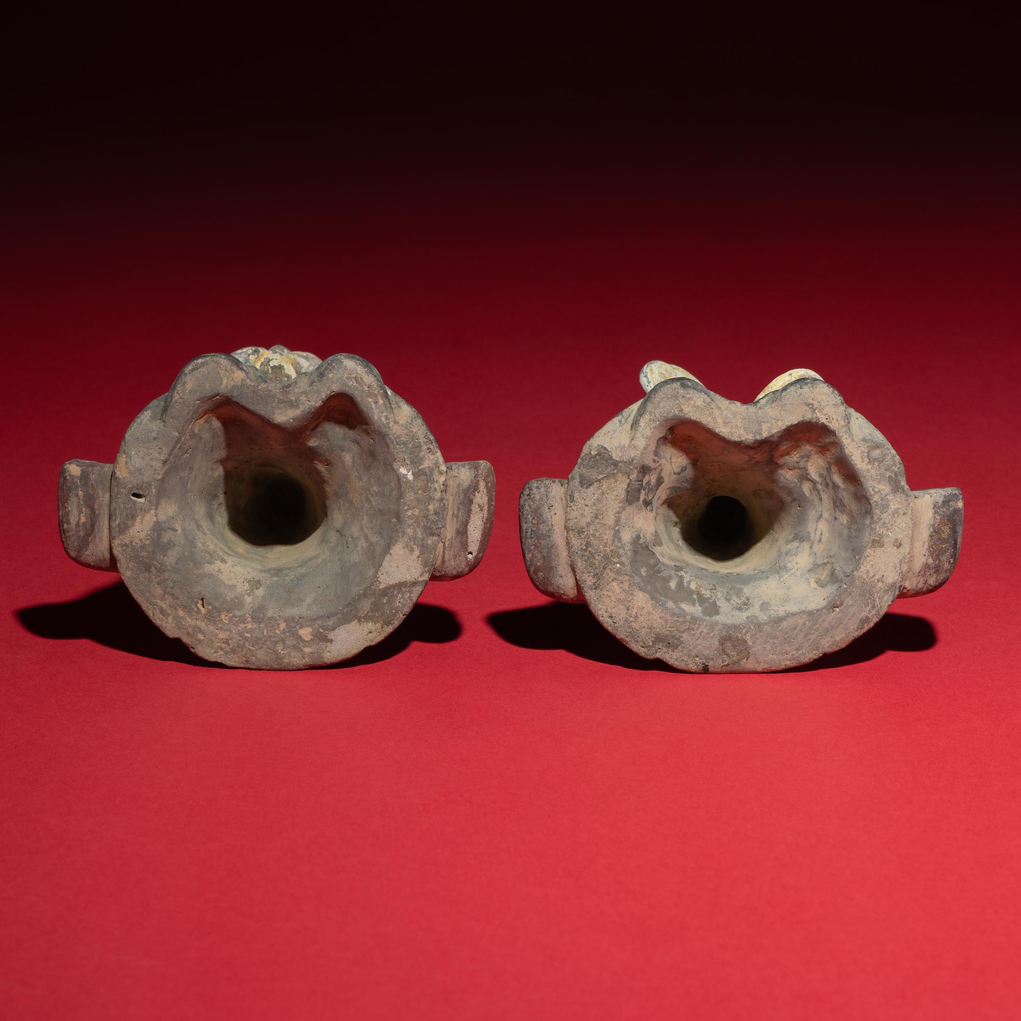 Four Chinese Painted Pottery Musicians, Northern Wei-Northern Qi Dynasty — 北魏晚期-北齊 灰陶彩繪伎樂俑一組四件