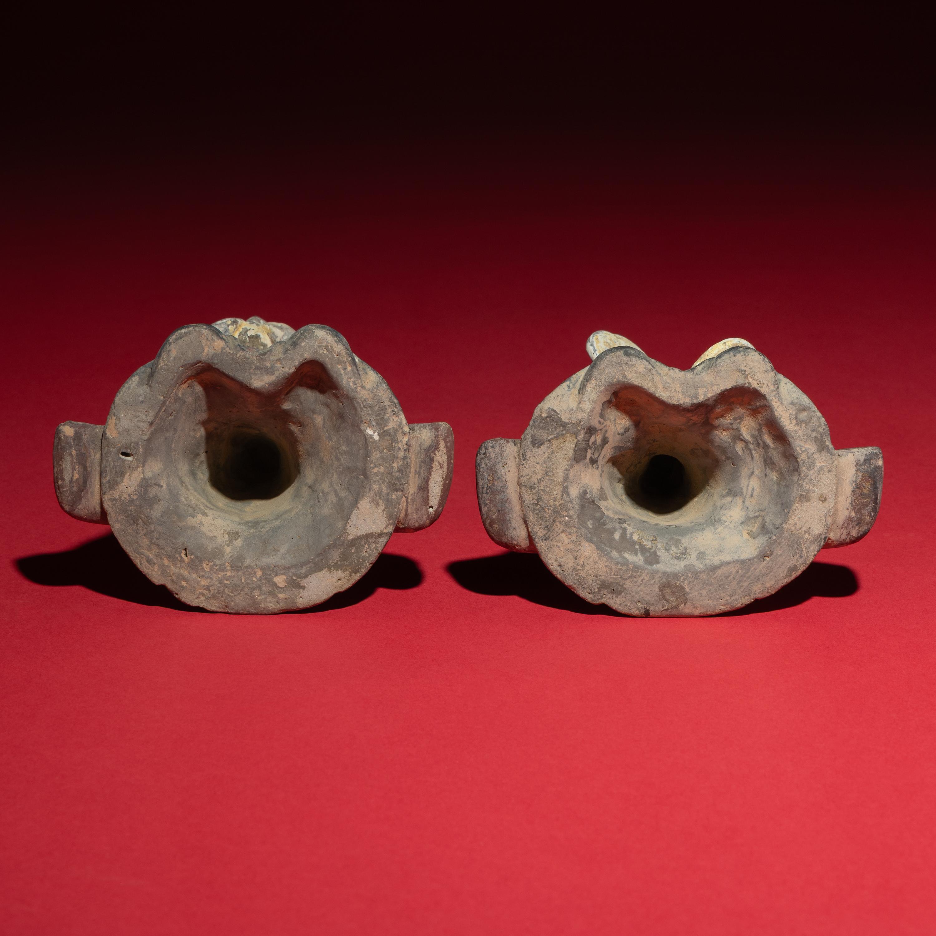 Four Chinese Painted Pottery Musicians, Northern Wei-Northern Qi Dynasty — 北魏晚期-北齊 灰陶彩繪伎樂俑一組四件