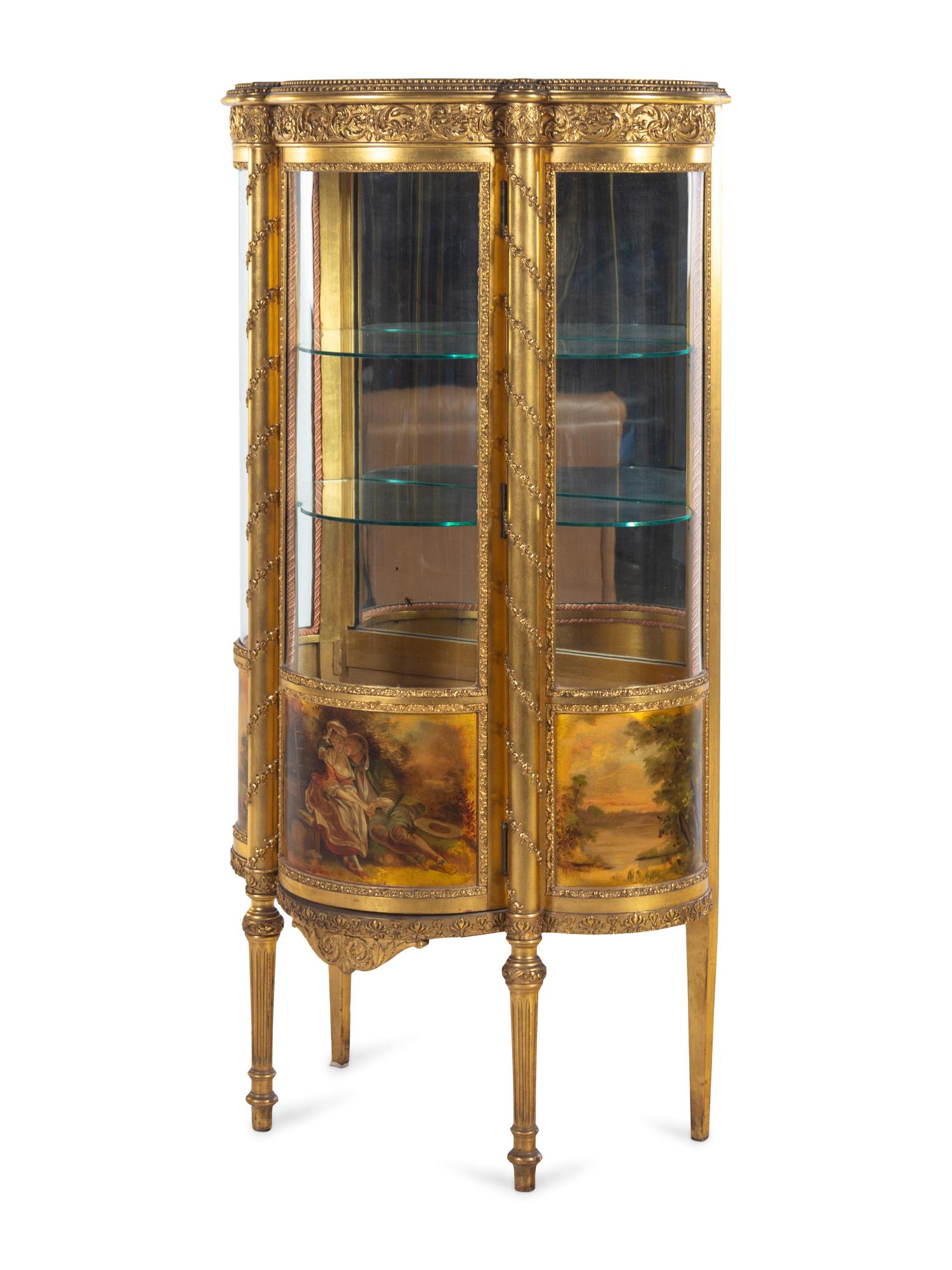 A Louis XV Style Giltwood and Vernis Martin Vitrine Cabinet