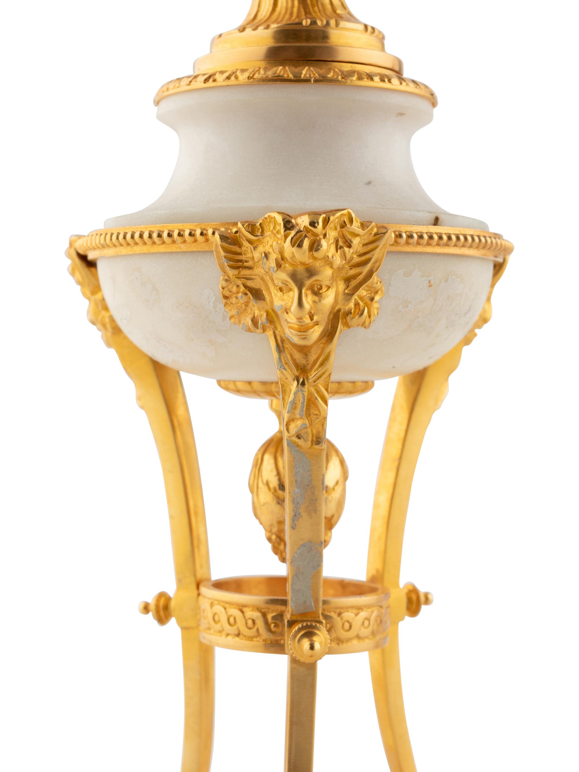 A Pair of French Gilt Bronze and Marble Convertible Cassolettes