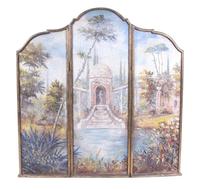 An Italian Three-Panel Painted Screen Height 61 x each panel 21 1/2, overall width 64 1/2 inches. — 19TH CENTURY