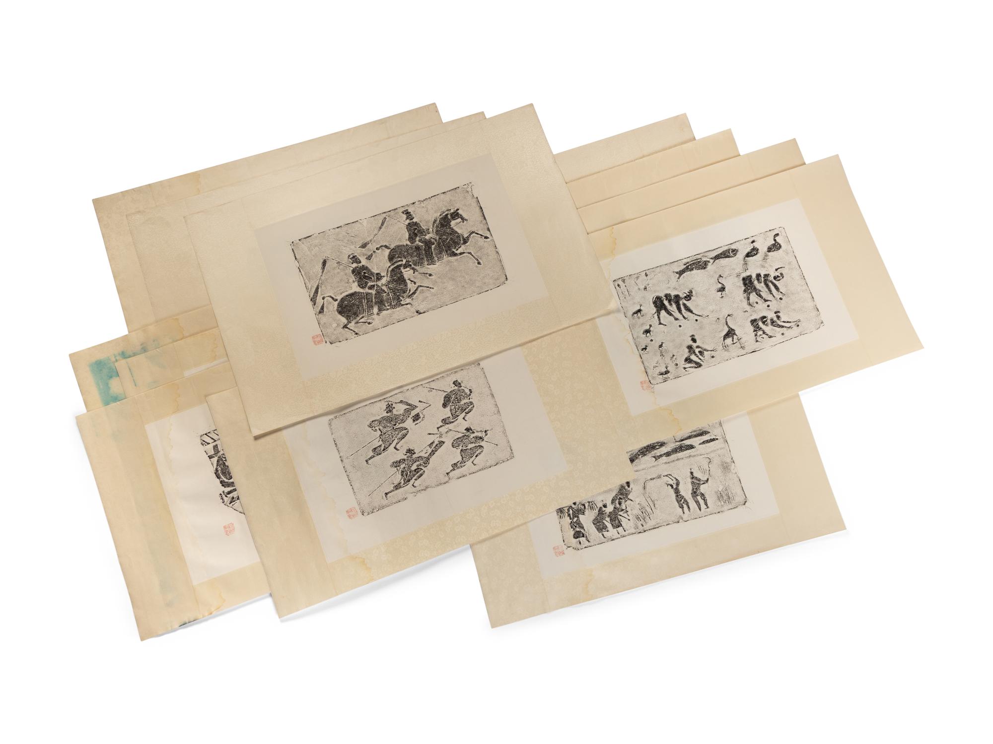Twelve Chinese Rubbing of Han Tomb Tiles, 20th Century 近代 漢畫像磚拓片十二幅