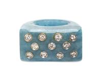 A White Gold, Carved Aquamarine and Diamond Ring, 18.70 dwts.