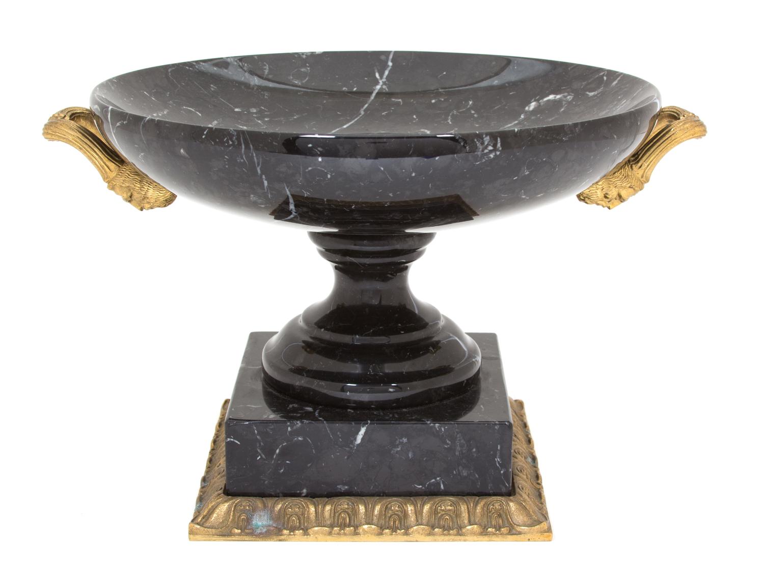 A Gilt Bronze Mounted Black Marble Tazza Height 7 1/2 x diameter 10 1/8 inches. — 20TH CENTURY