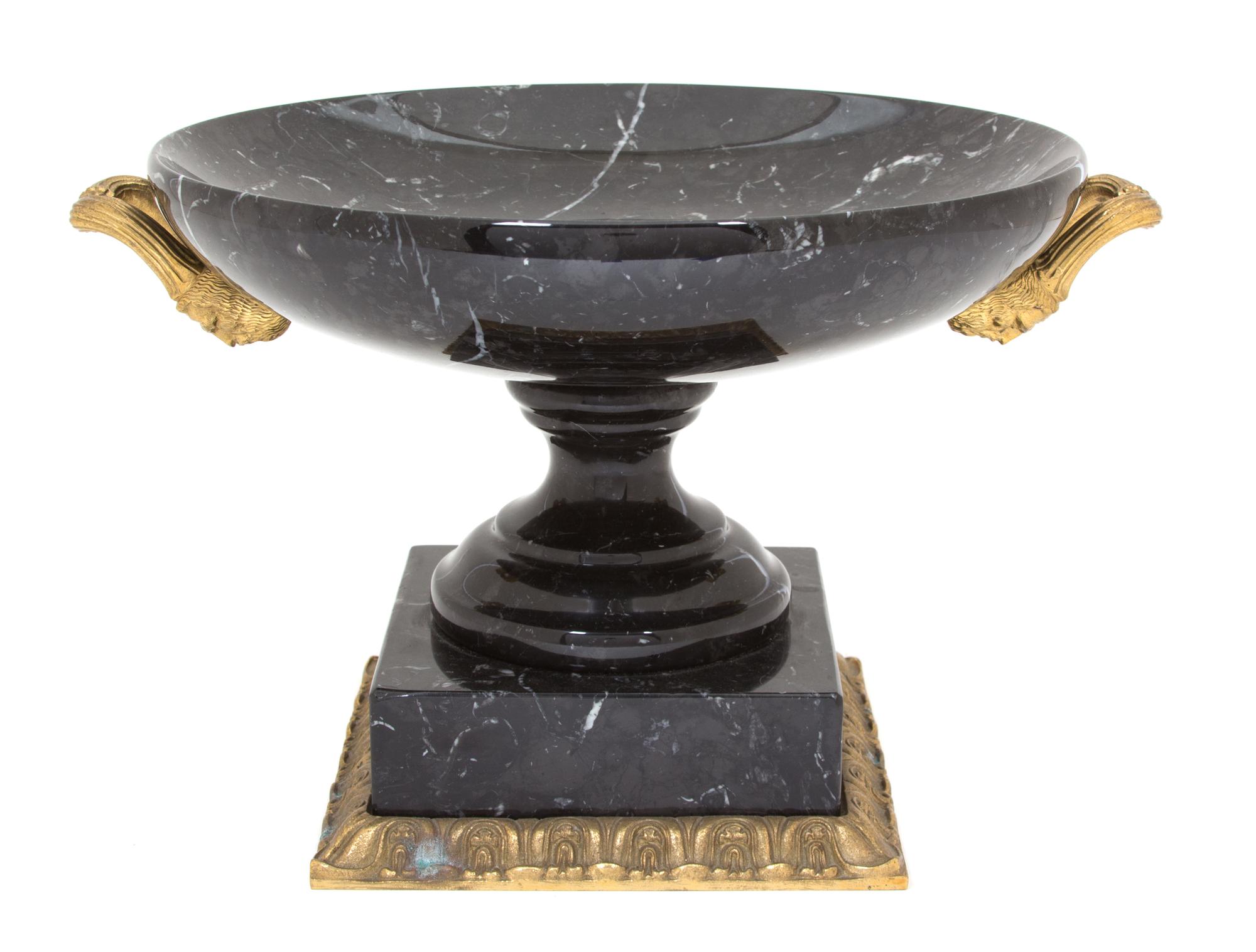 A Gilt Bronze Mounted Black Marble Tazza Height 7 1/2 x diameter 10 1/8 inches. — 20TH CENTURY
