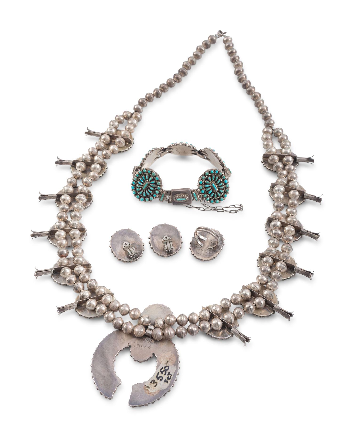 Zuni Silver and Petit Point Turquoise Cluster Suite