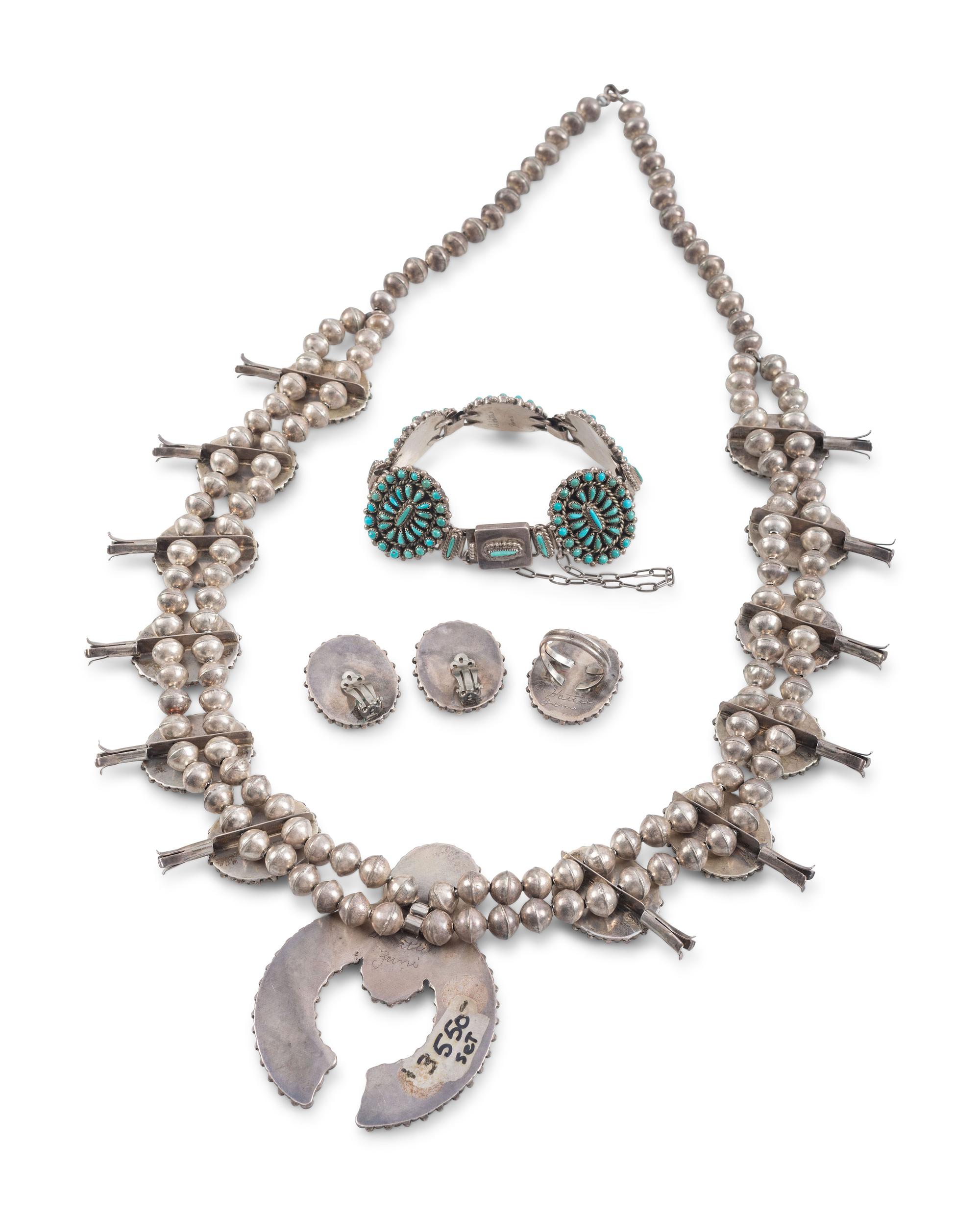 Zuni Silver and Petit Point Turquoise Cluster Suite