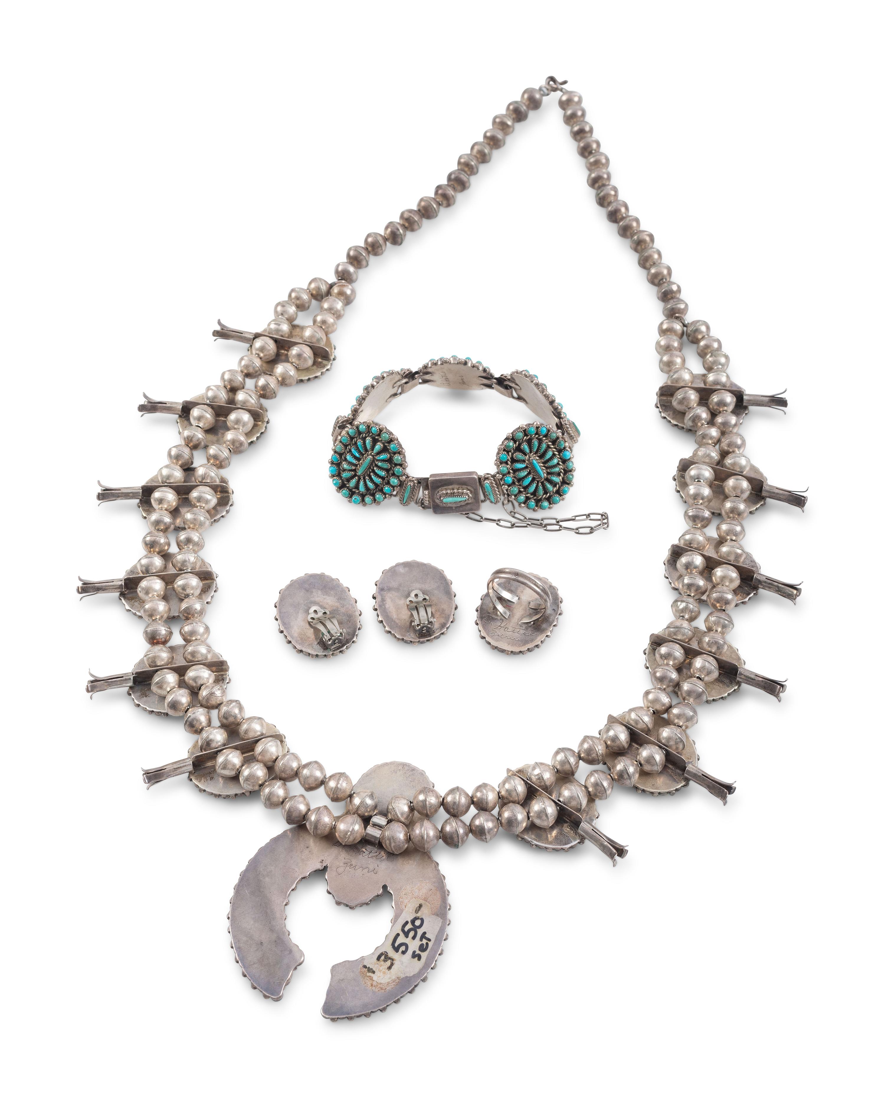Zuni Silver and Petit Point Turquoise Cluster Suite