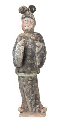 A Polychrome Painted Pottery Figure of a Fat Lady Height 18 1/2 inches. — TANG DYNASTY