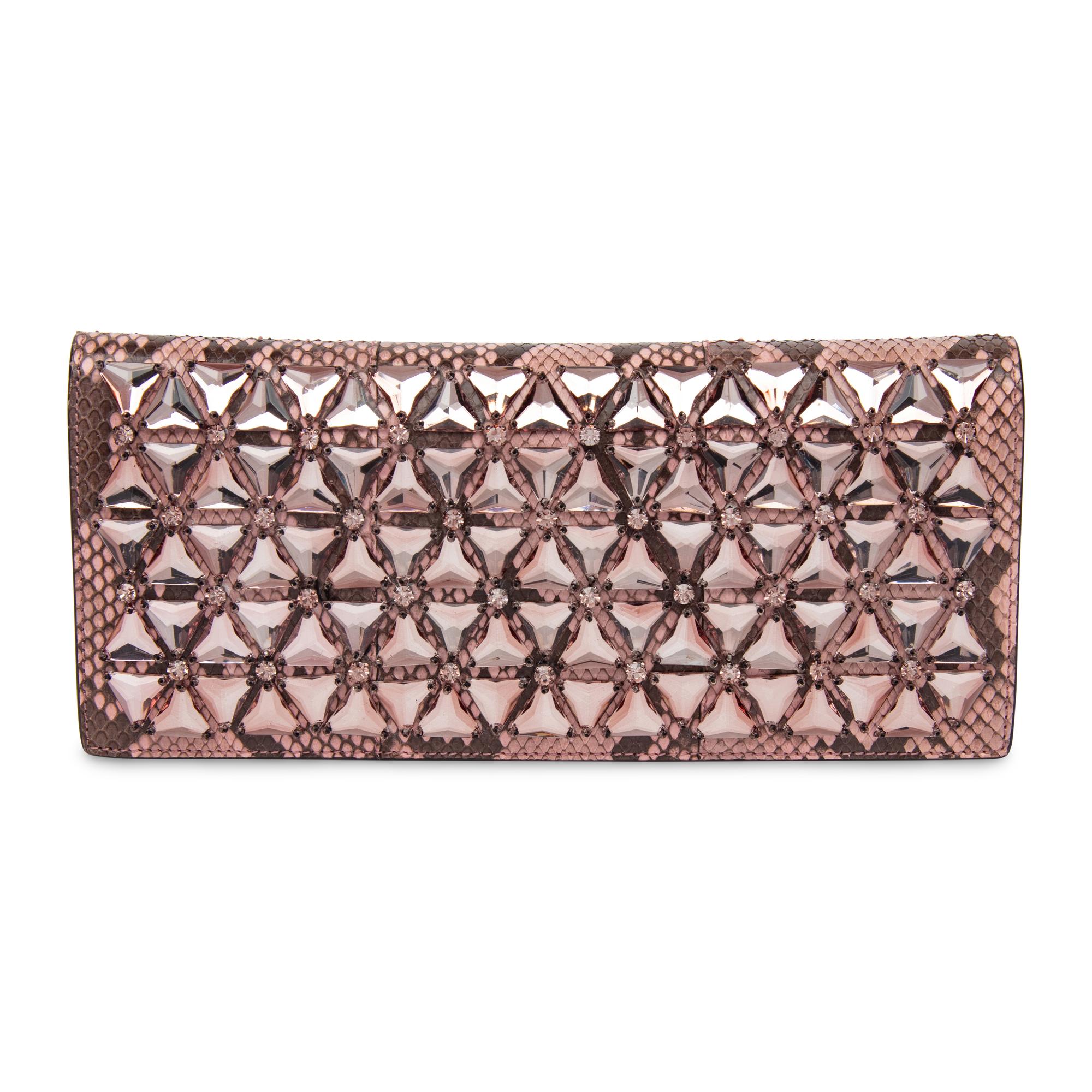 Gucci, Pink Python Embellished Clutch