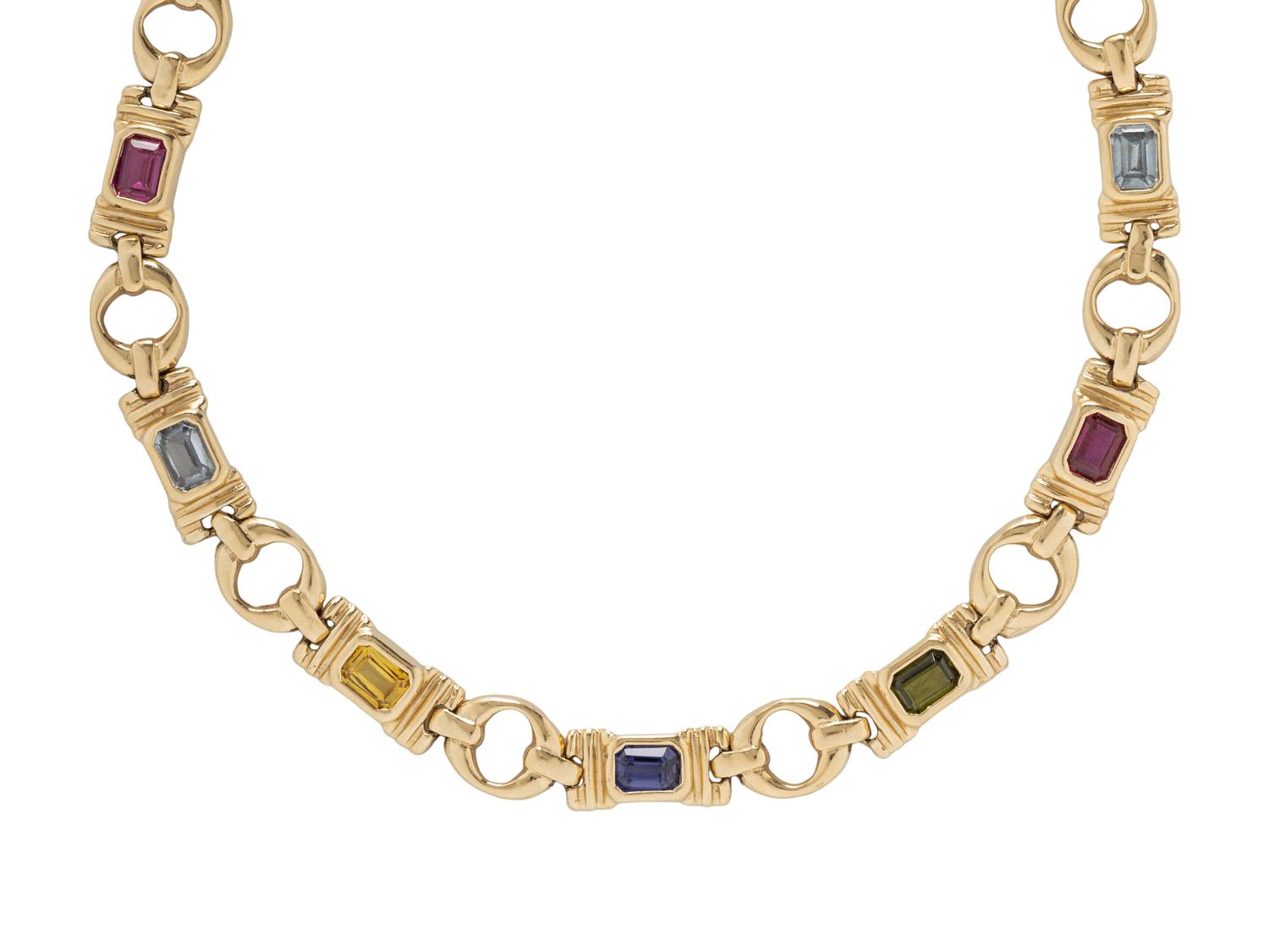 YELLOW GOLD AND SYNTHETIC MULTIGEM NECKLACE