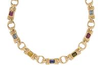 YELLOW GOLD AND SYNTHETIC MULTIGEM NECKLACE