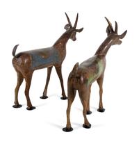 A Pair of Indian Painted Wood Models of Deer