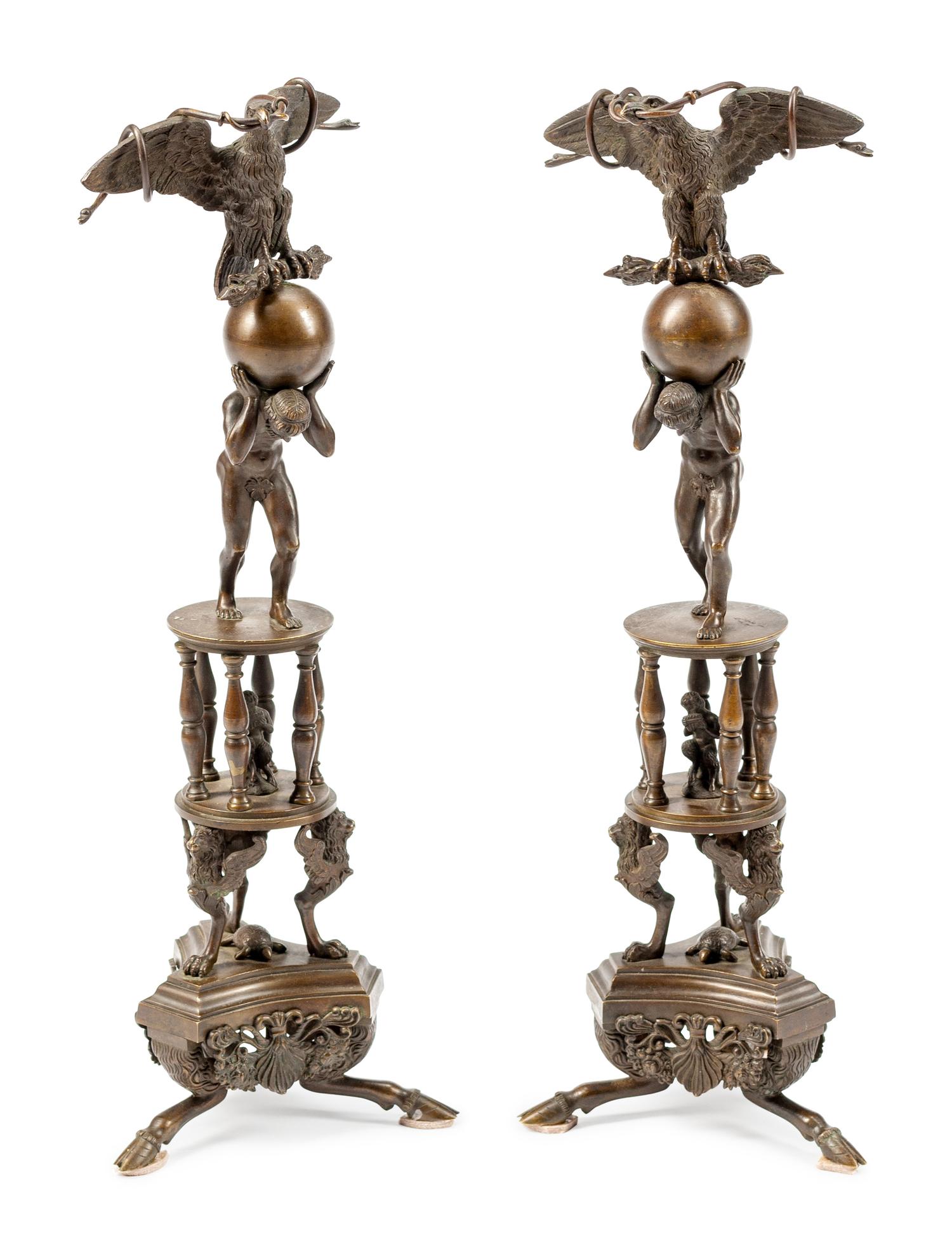A Pair of Pompeian Style Patinated Bronze Table Decorations