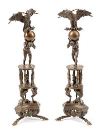A Pair of Pompeian Style Patinated Bronze Table Decorations