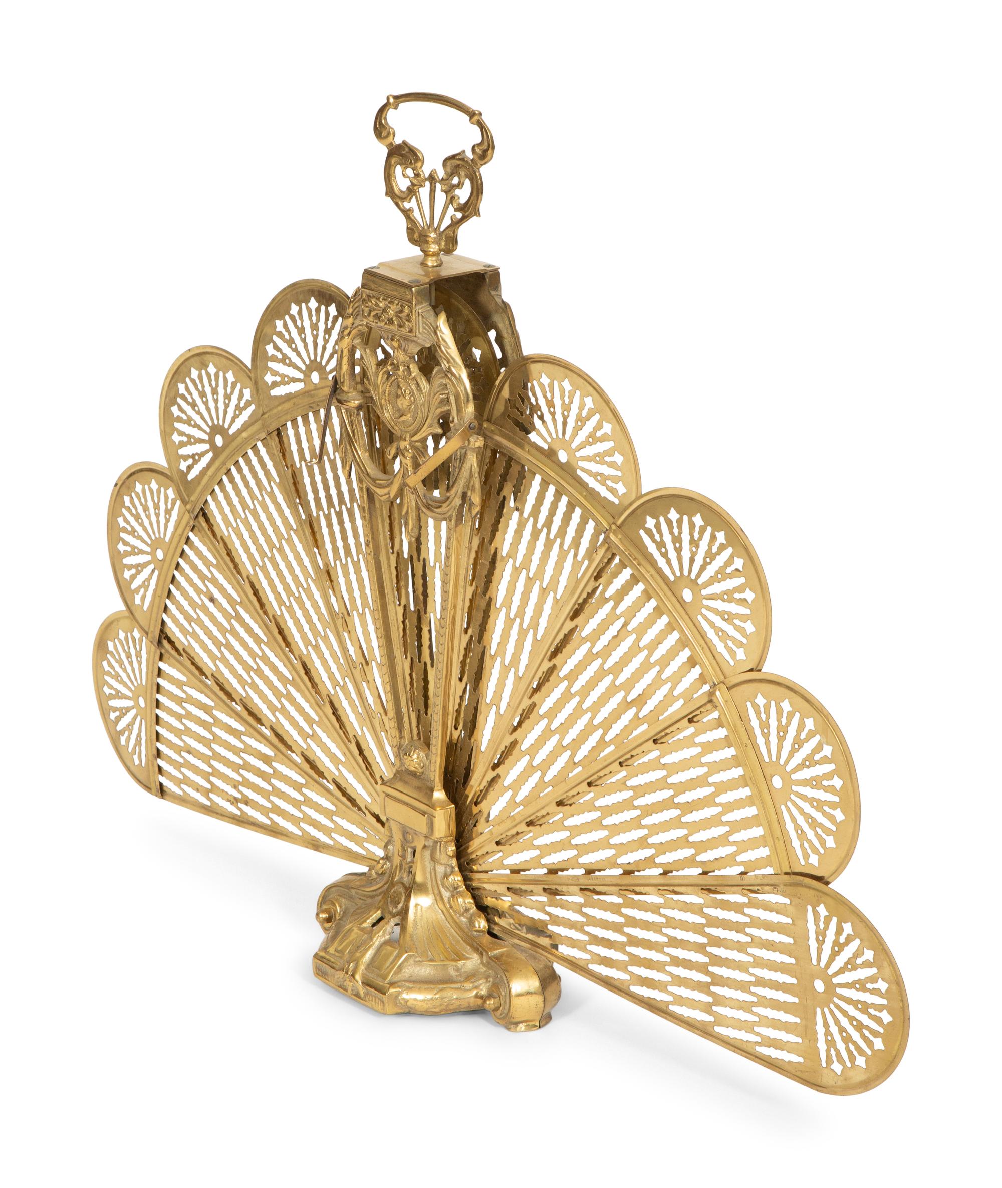 A Louis XV Style Brass Fan-Shaped Fire Screen
