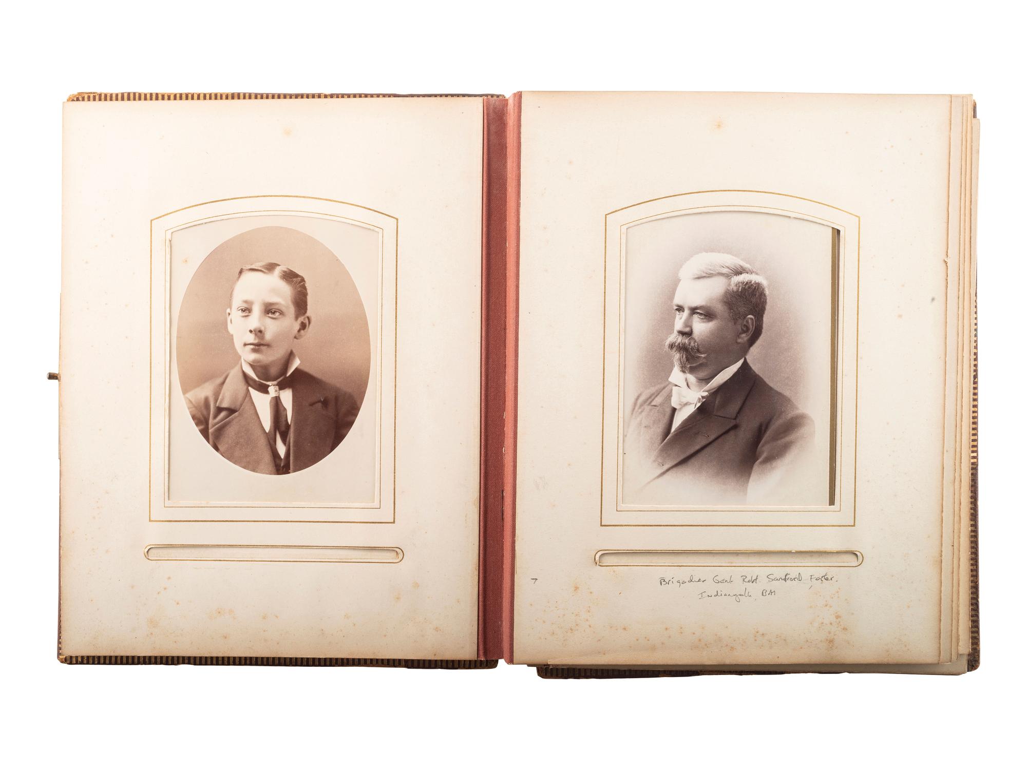 [LATE INDIAN WARS]. Photo album identified to Oskaloosa M. Smith, 22nd US Infantry, containing CDVs and cabinet cards of civilians and officers, some identified, incl. images by S.J. Morrow.