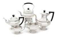A Five-Piece English Silver Tea and Coffee Service, Martin, Hall & Company, Sheffield, 1909, comprising a teapot, coffee pot, hot water