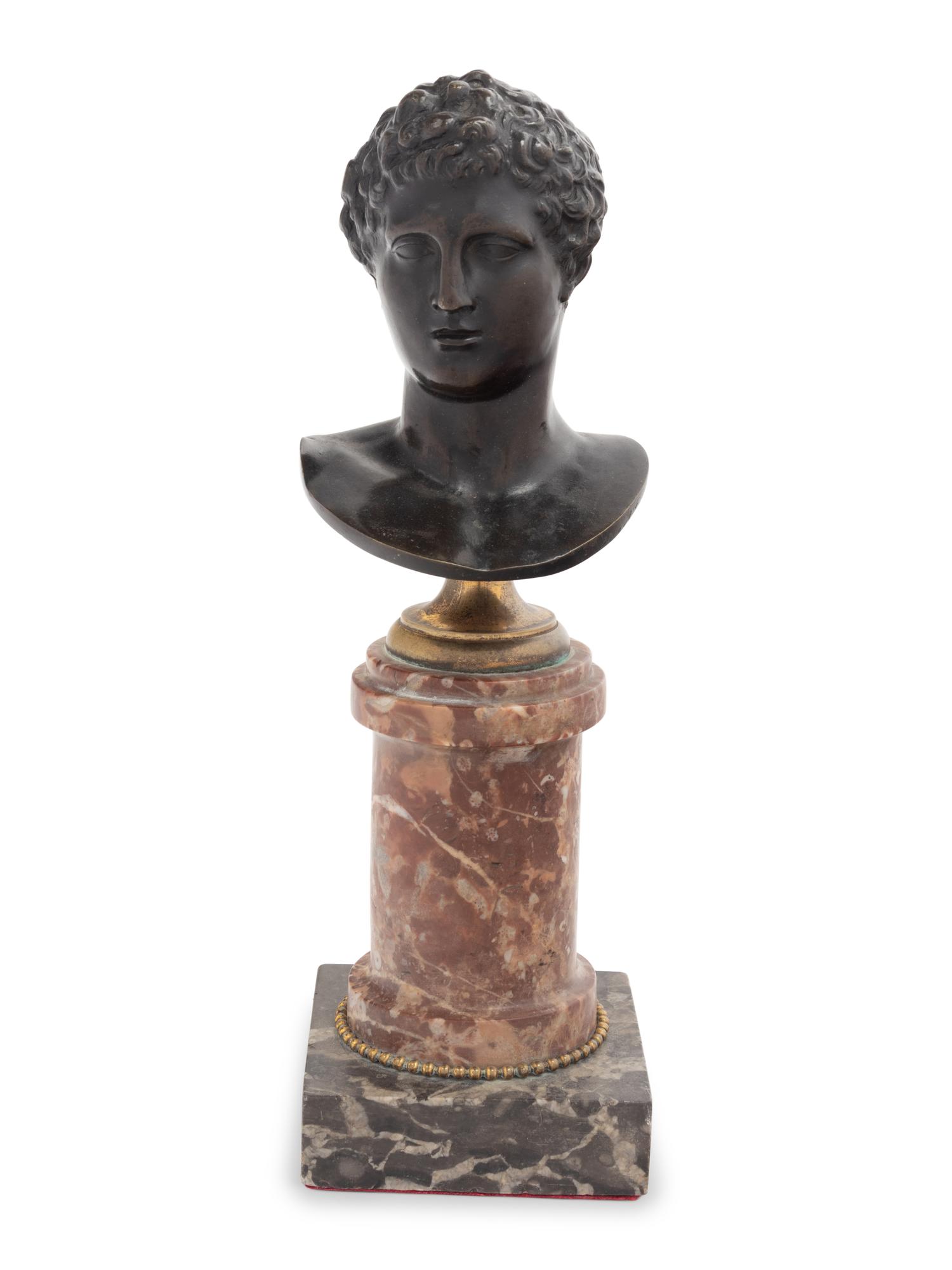 A Grand Tour Bronze Bust on a Bi-Color Marble Socle